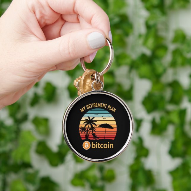 Min pensionsplan Bitcoin Beach Sunset Rund Silverfärgad Nyckelring (Hand)