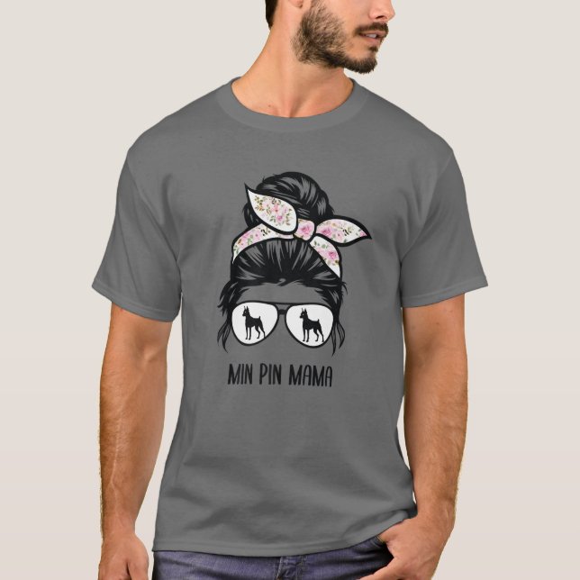 Min Pin Mamma Messy Bun Hair Glasses Miniatyr Pins T Shirt (Framsida)