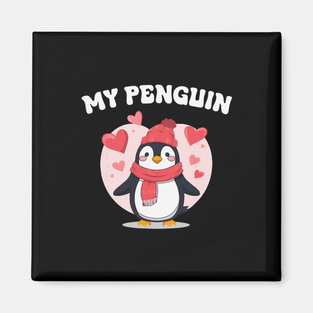 Min pingvin söta kärlek hjärtan valentin romantik  magnet (Framsidan)