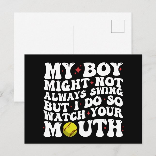 Min pojke kanske inte alltid sjunger, men jag gör  vykort (Fram/baksida)