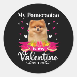 Min Pomeranian Hund Är Min Valentine Älskare Glad  Runt Klistermärke