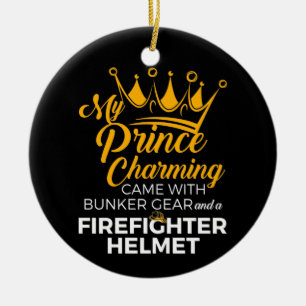 Min prins Charming Firefighter-fru Julgransprydnad Keramik