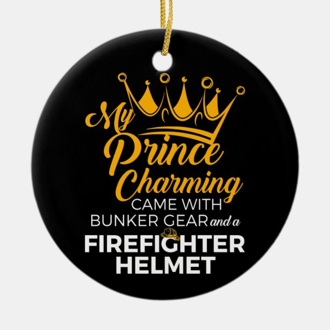 Min prins Charming Firefighter-fru Julgransprydnad Keramik (Framsidan)