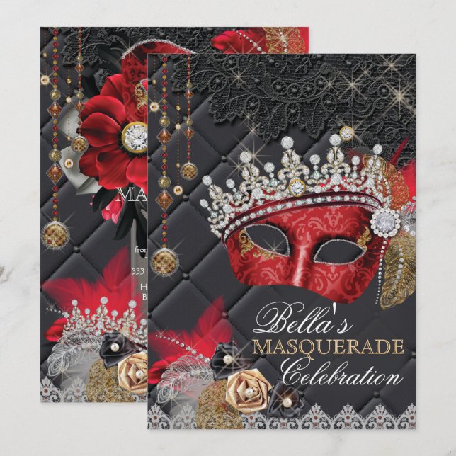 Min Quince Anos Maskeradfest Inbjudan (Fram/baksida)