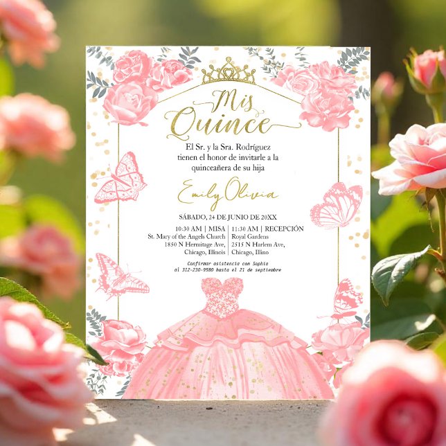 Min Quince Budget Inbjudan Spansk Rosa Blommor (Skapare uppladdad)
