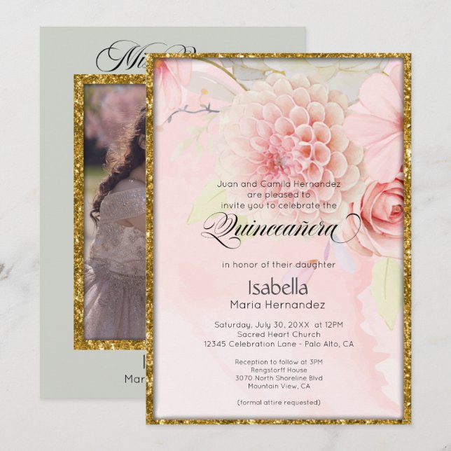 Min Quince Vackra Pastell Rosa Blommor Inbjudningar (Fram/baksida)