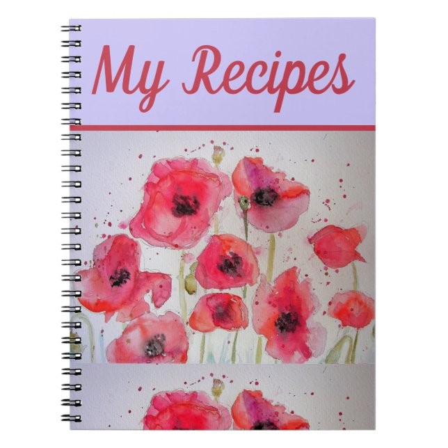 Min Recept Bok Poppy Red Flower Watercolor Art Anteckningsbok (Framsidan)