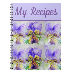 Min Recipe Bok Viola Lila Flower Watercolor Art Anteckningsbok