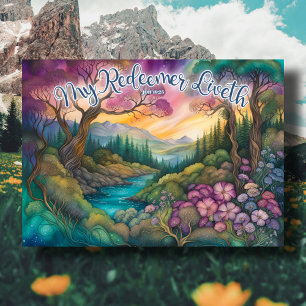 Min Redeemer Liveth Woodland Forest Christian Julkort