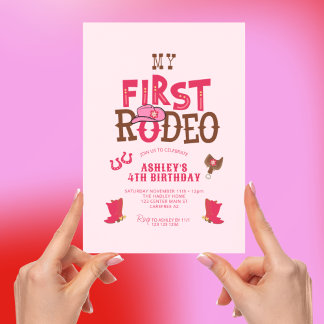 Min Rodeo Cowgirl Rosa 4-års Födelsedag Inbjudningar