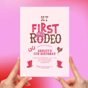 Min Rodeo Cowgirl Rosa 5:e födelsedagen Inbjudningar