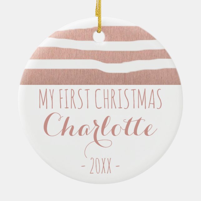 Min rosa guld- handrawnrandar för första jul julgransprydnad keramik (Baksidan)