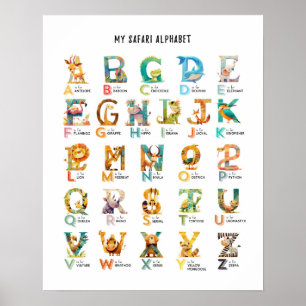 Min Safari Animal Alphabet Education Poster