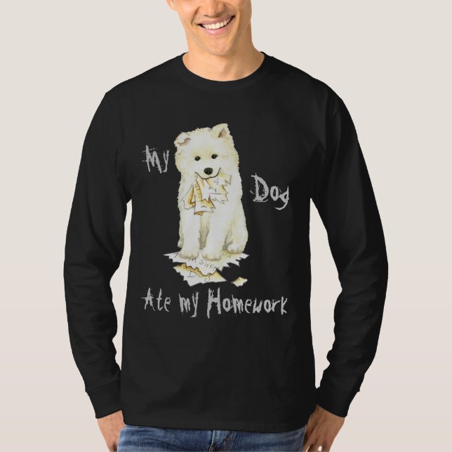 Min Samoyed Ate min hemläxa T-shirt (Framsida)