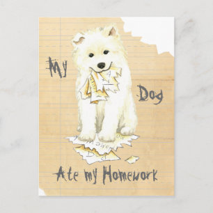Min Samoyed Ate min hemläxa Vykort