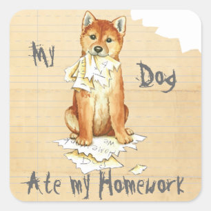Min Shiba Inu Ate Min hemläxa Fyrkantigt Klistermärke