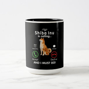 Min shiba inu ringer Humor Hund Gift Två-Tonad Mugg