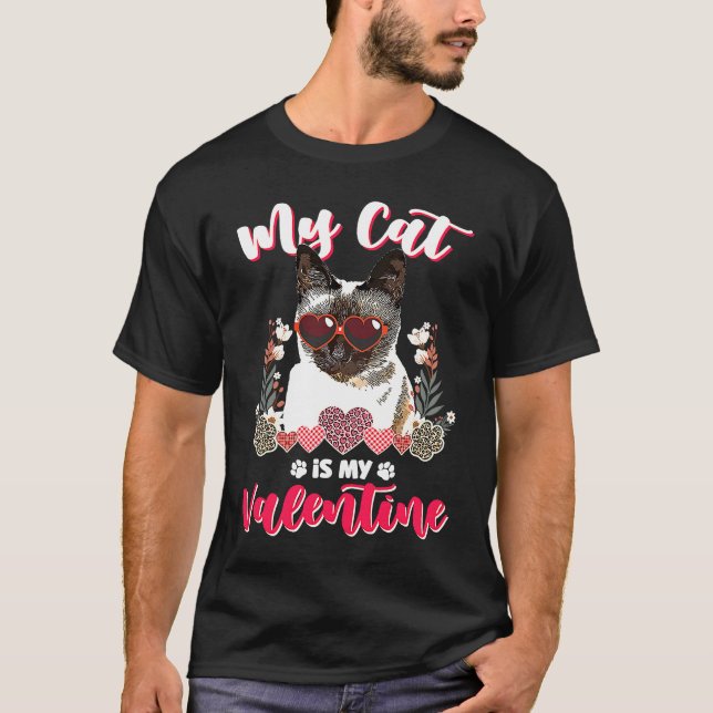 Min siamesiska katt är min valentin t shirt (Framsida)