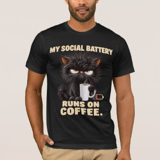 Min sociala batteri drivs på kaffe Grumpy Cat T-Sh T Shirt