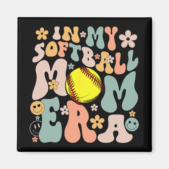 Min Softball Mamma Era Mamma Groovy Life-dag Vibes Magnet (Framsidan)