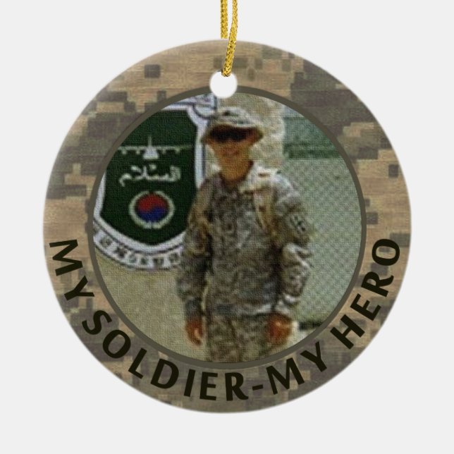 Min soldat som min militära fotoanpassningsbar för julgransprydnad keramik (Framsidan)
