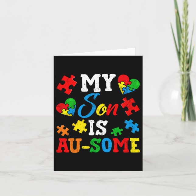 Min son är en Au-some Autism Awareness Momth Suppo Kort (Framsida)