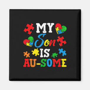 Min son är en Au-some Autism Awareness Momth Suppo Magnet