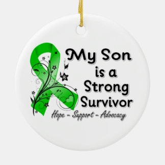 Min son är en stark Survivor Grönt Ribbon Julgransprydnad Keramik