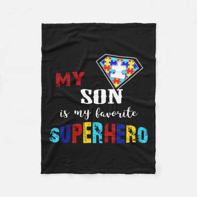 Min son är min favoritsuperhjälte Autism Awareness Fleecefilt (Framsidan)
