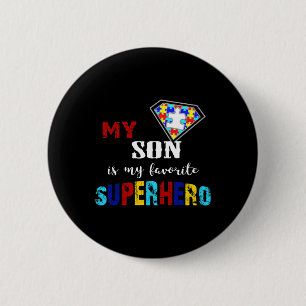 Min son är min favoritsuperhjälte Autism Awareness Knapp