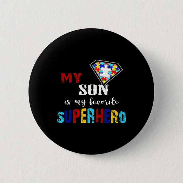 Min son är min favoritsuperhjälte Autism Awareness Knapp (Framsida)