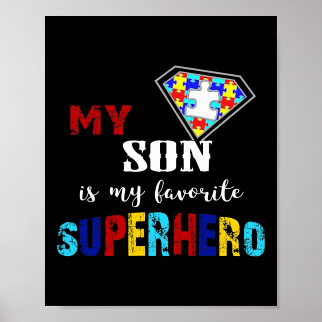 Min son är min favoritsuperhjälte Autism Awareness Poster (Framsidan)