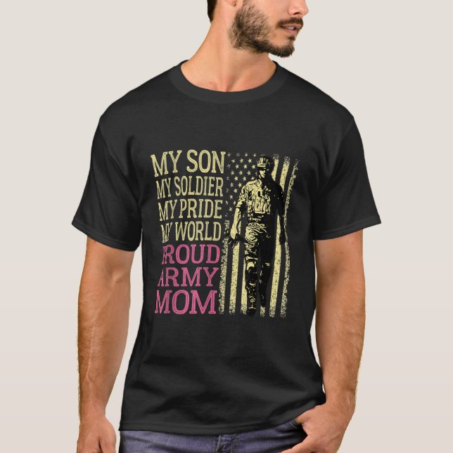 Min son är Soldier Hero Proud Army Mamma Militär T Shirt (Framsida)