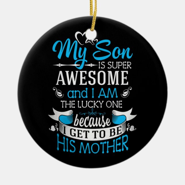 Min son är toppen fantastisk julgransprydnad keramik (Framsidan)