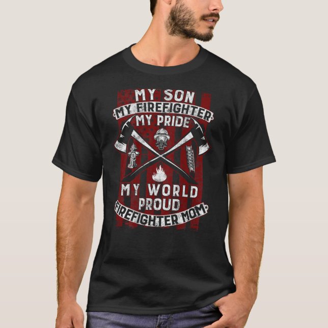 Min son Min brandman Hero Proud Firefighter Mamma  T Shirt (Framsida)