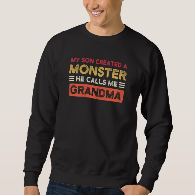 Min son Skapade en monster Granny Lång Ärmad Tröja (Framsida)