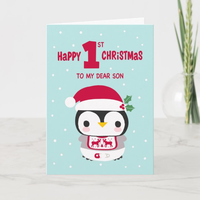 Min sons första jul med Baby Penguin Kort (Framsida)
