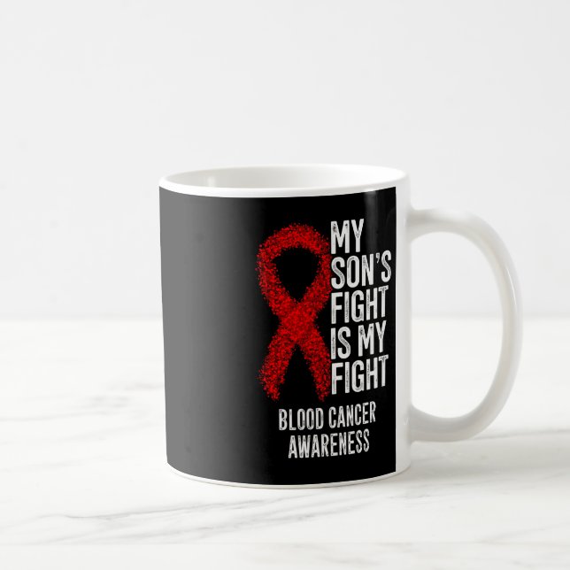 Min sons kamp är mitt medvetande om blodcancer kaffemugg (Höger)