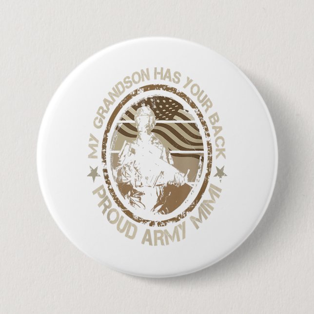 Min sonson har en stolt militärgåva från armén. knapp (Framsida)