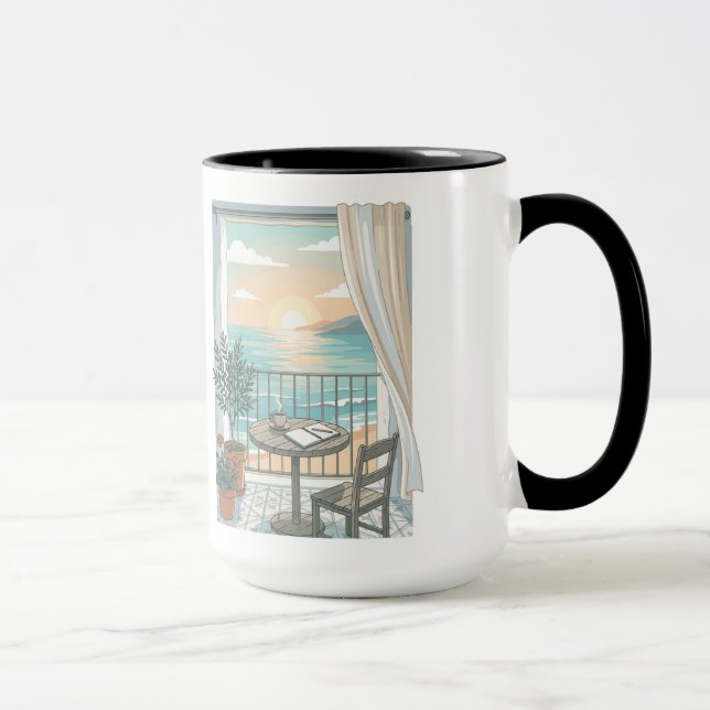 Min Sorts Morgon | Mysig Kaffe Soluppgång Balkong Mugg (Höger)