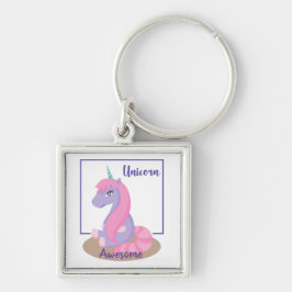 Min Söt Little Unicorn Namn Keychain | FANTASTISK Fyrkantig Silverfärgad Nyckelring