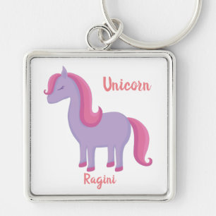 Min Söt Little Unicorn Namn Keychain   Ragini Fyrkantig Silverfärgad Nyckelring