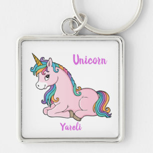 Min Söt Little Unicorn Namn Keychain   Yareli Fyrkantig Silverfärgad Nyckelring
