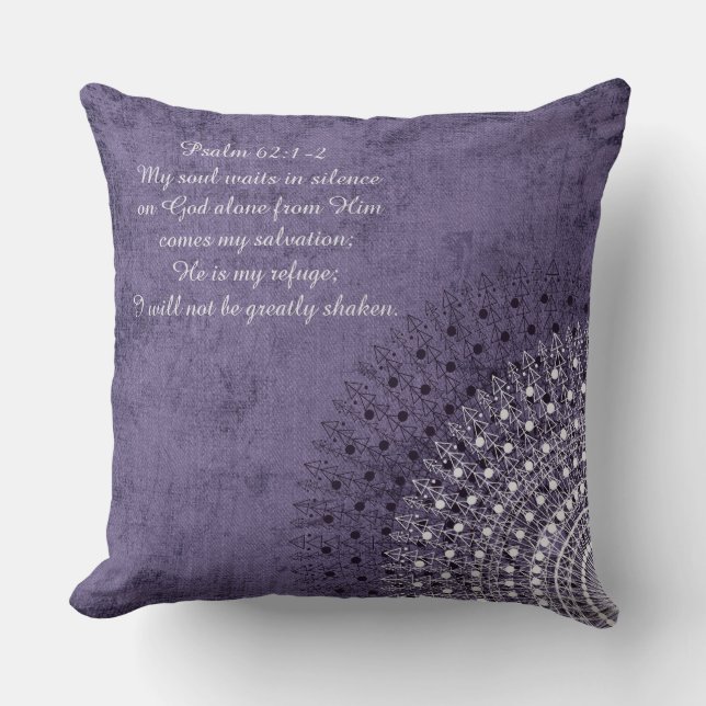 Min Soul väntar på Psalm Lila Doily Pillow Kudde (Framsida)