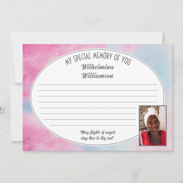 MIN SPECIELLA MINNE: DIG Photo Condolence Card Inbjudningar (Framsida)