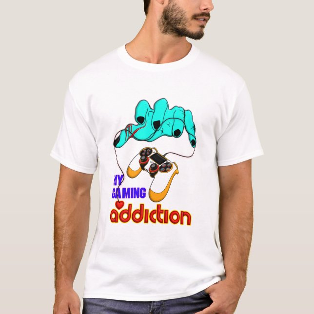 Min spelberoende, spelar-typografi T-shirt (Framsida)