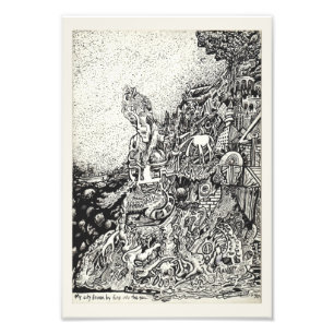 Min stad drivs av brand i havet. fototryck