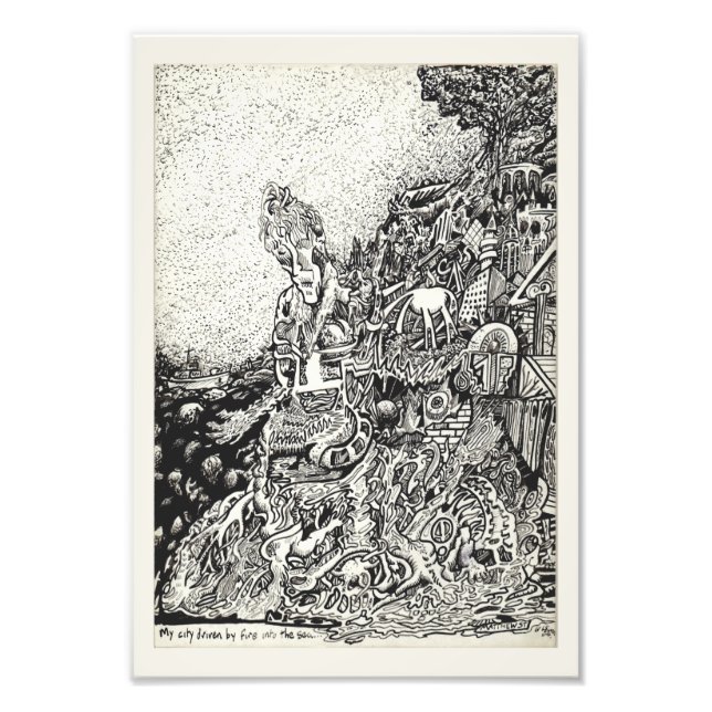 Min stad drivs av brand i havet. fototryck (Framsidan)