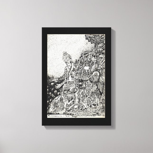 Min stad drivs av brand i havet. kanvastryck (Framsida)