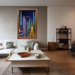 Min stad i Natt AI Art Poster